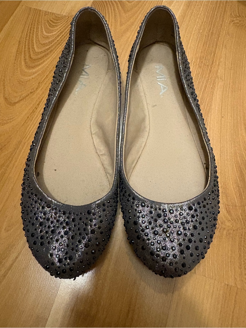 MIA Black Crystal-Studded Ballet Flats